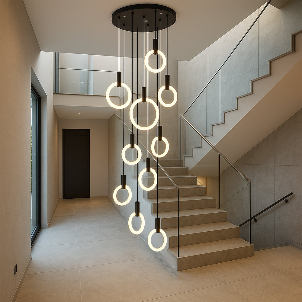 Adjustable 7-10 Rings Staircase Chandelier