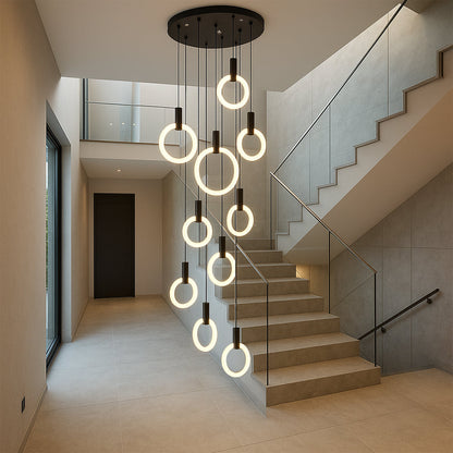 Staircase Chandelier with 7-10 Rings