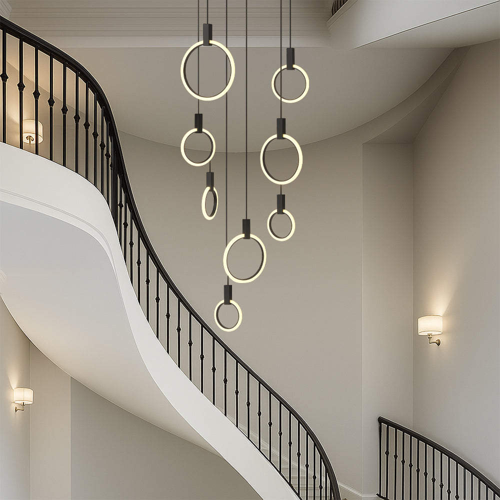 Adjustable 7-10 Rings Staircase Chandelier