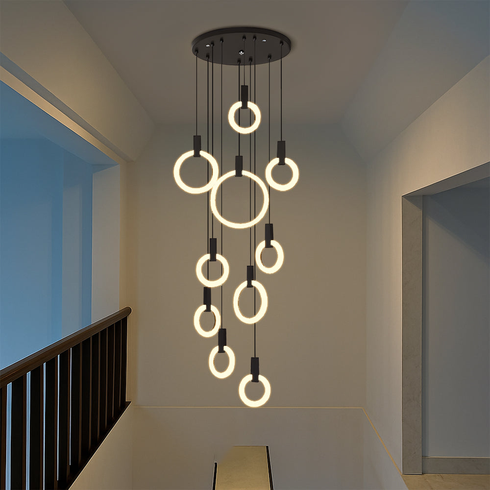 Staircase Chandelier with 7-10 Rings