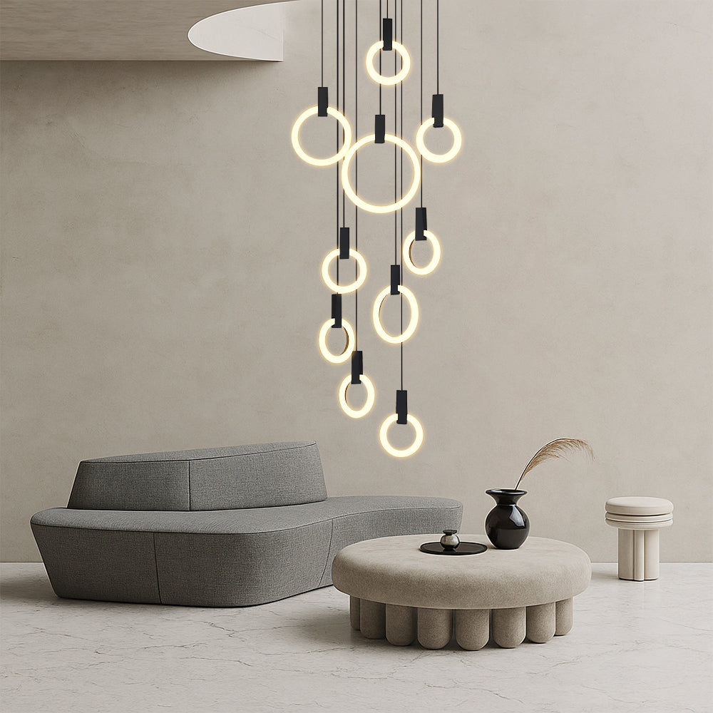 Lustre à chaînes avec 7/10 anneaux pour un escalier élégant