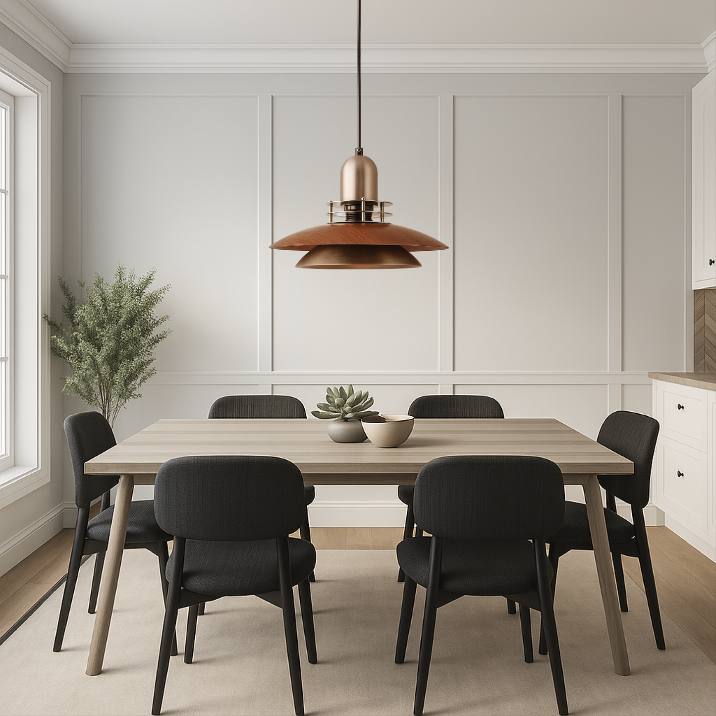 Plafonnier en bois de noix à couches pour une ambiance chaleureuse