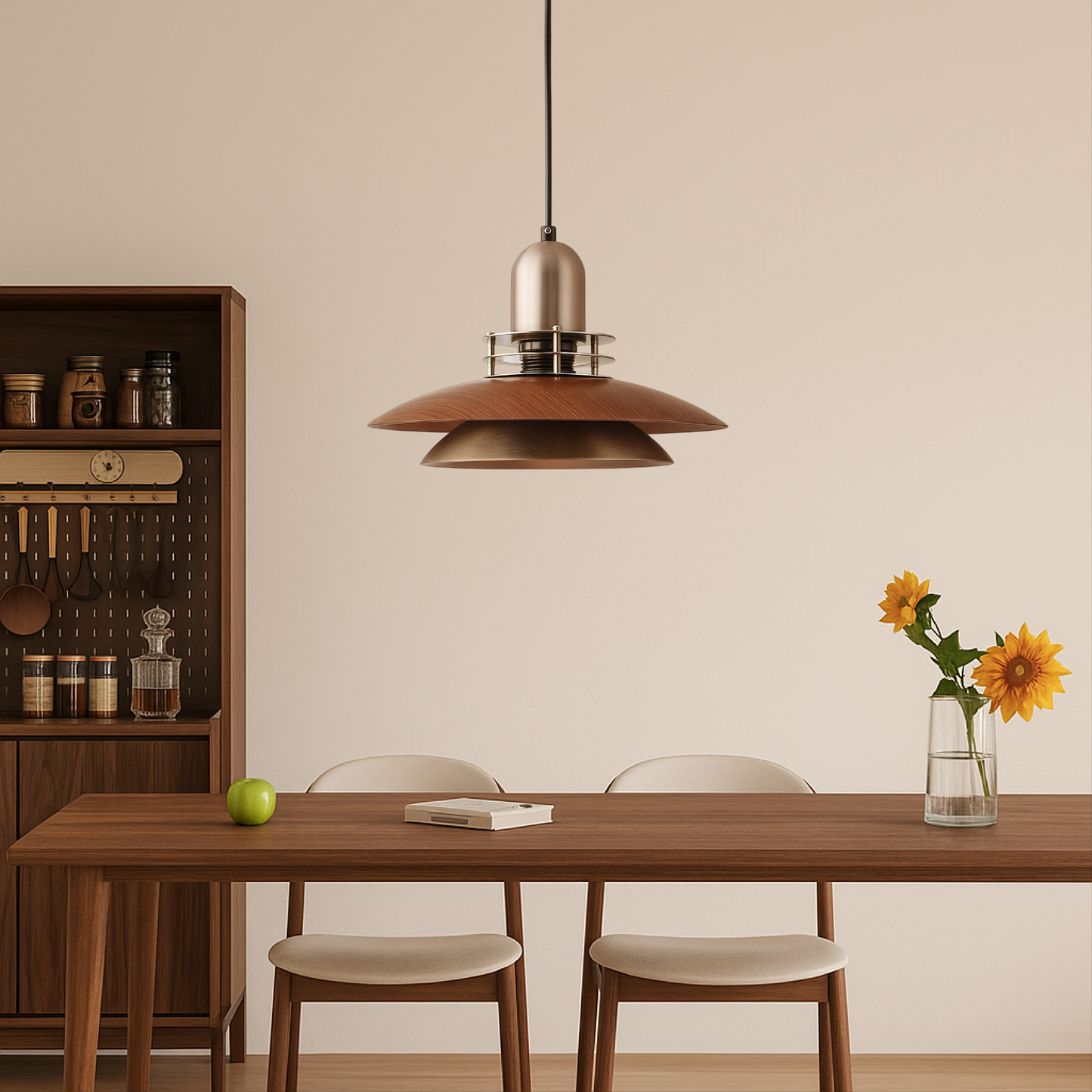 Plafonnier en bois de noix à couches pour une ambiance chaleureuse