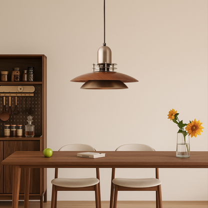 Plafonnier en bois de noix à couches pour une ambiance chaleureuse